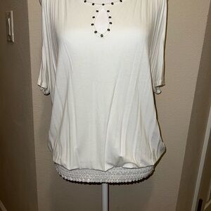 VENUS White 3/4 Sleeve Embellished Blouse